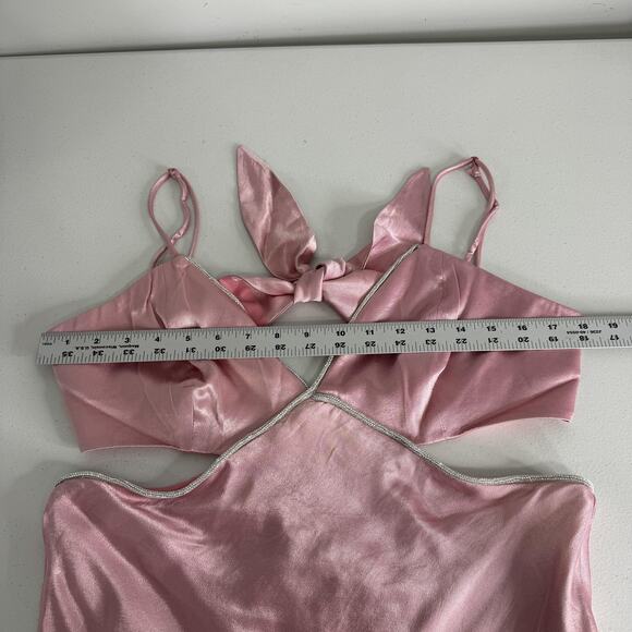 Bardot Dress Womens 8 Blush Pink Rome Diamonte Slip Cutout Maxi Gown Prom Formal - Picture 13 of 16